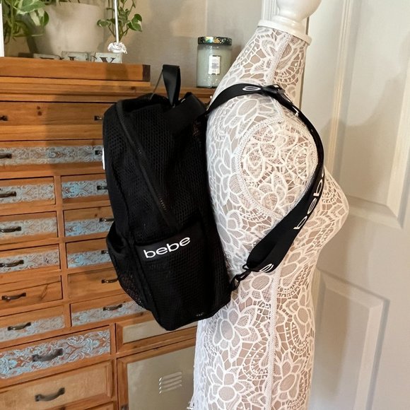 bebe "Manny" LG Backpack Black Netted Removable Liner- NWT - Picture 8 of 9